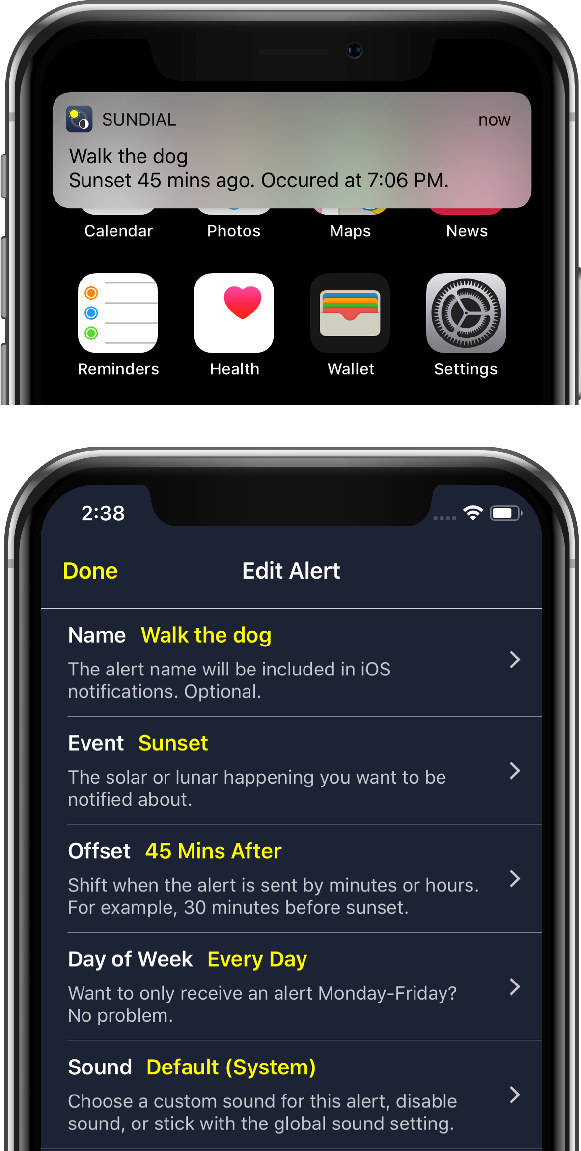 Sundial iPhone app screenshot