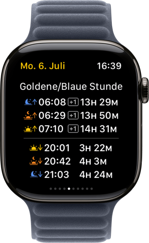 Sundial+-Bildschirm „Magic Hour“ auf der Apple Watch