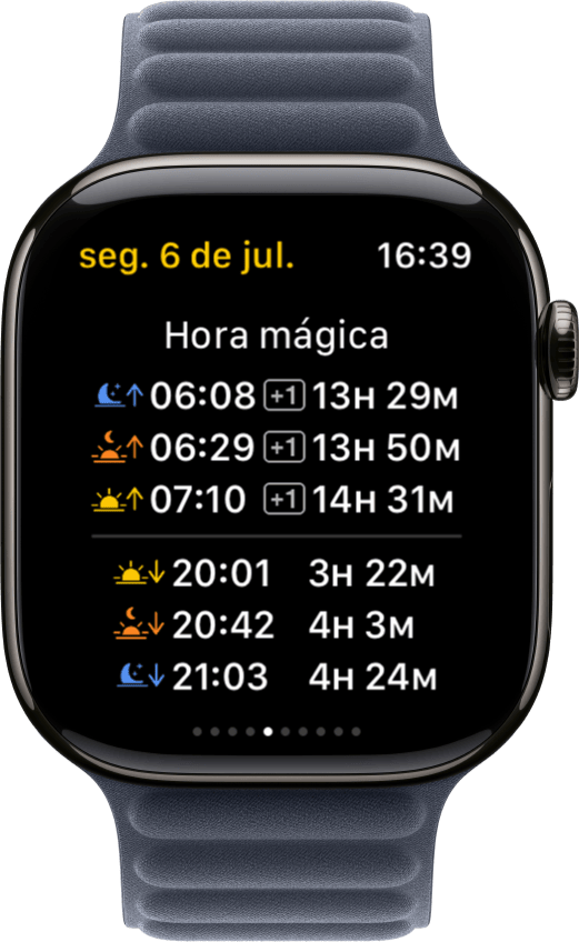 Ecrã Hora Mágica do Sundial+ no Apple Watch