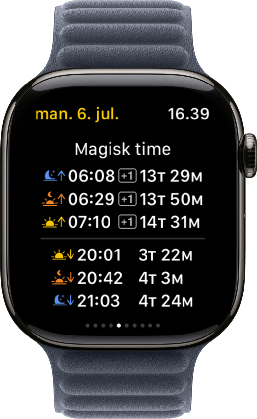 Sundial+-skærmen Magisk time på Apple Watch