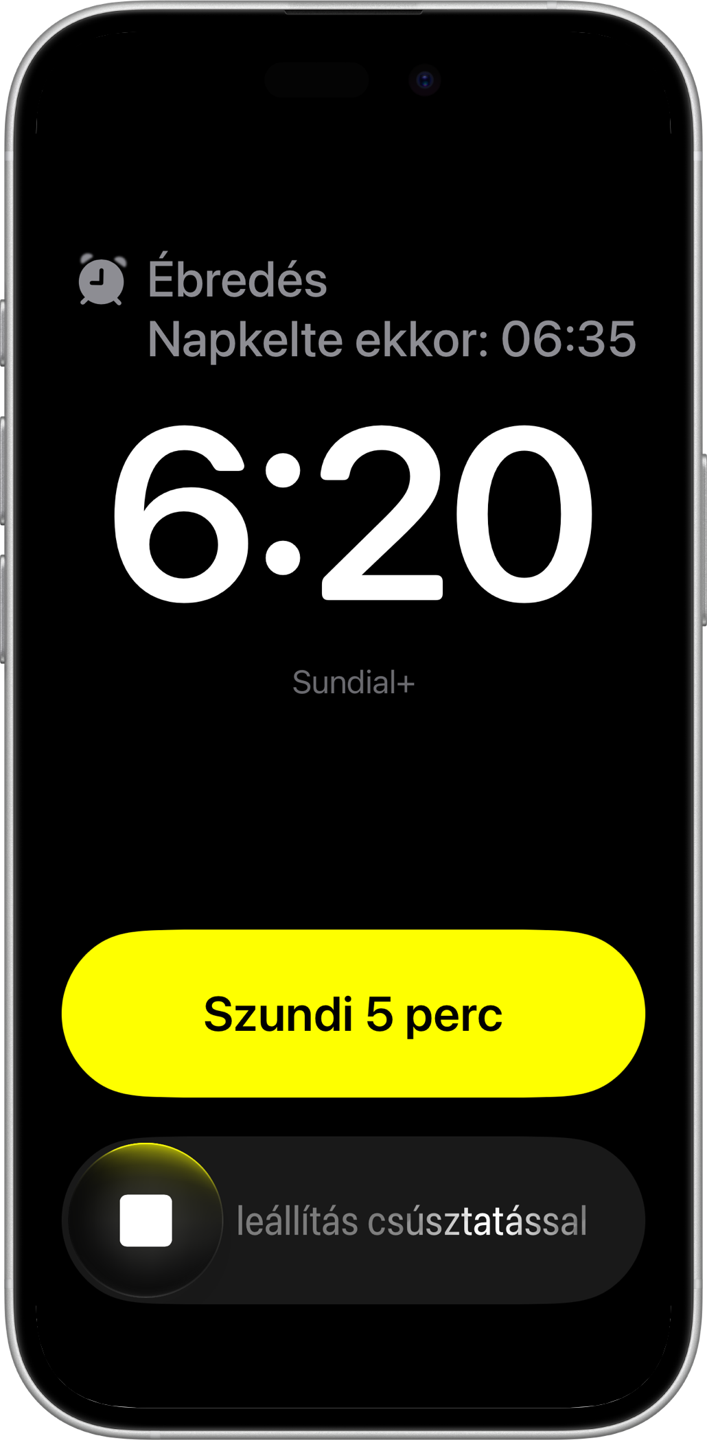 Sundial+ ébresztő iPhone-on szundi- és leállítási vezérlőkkel
