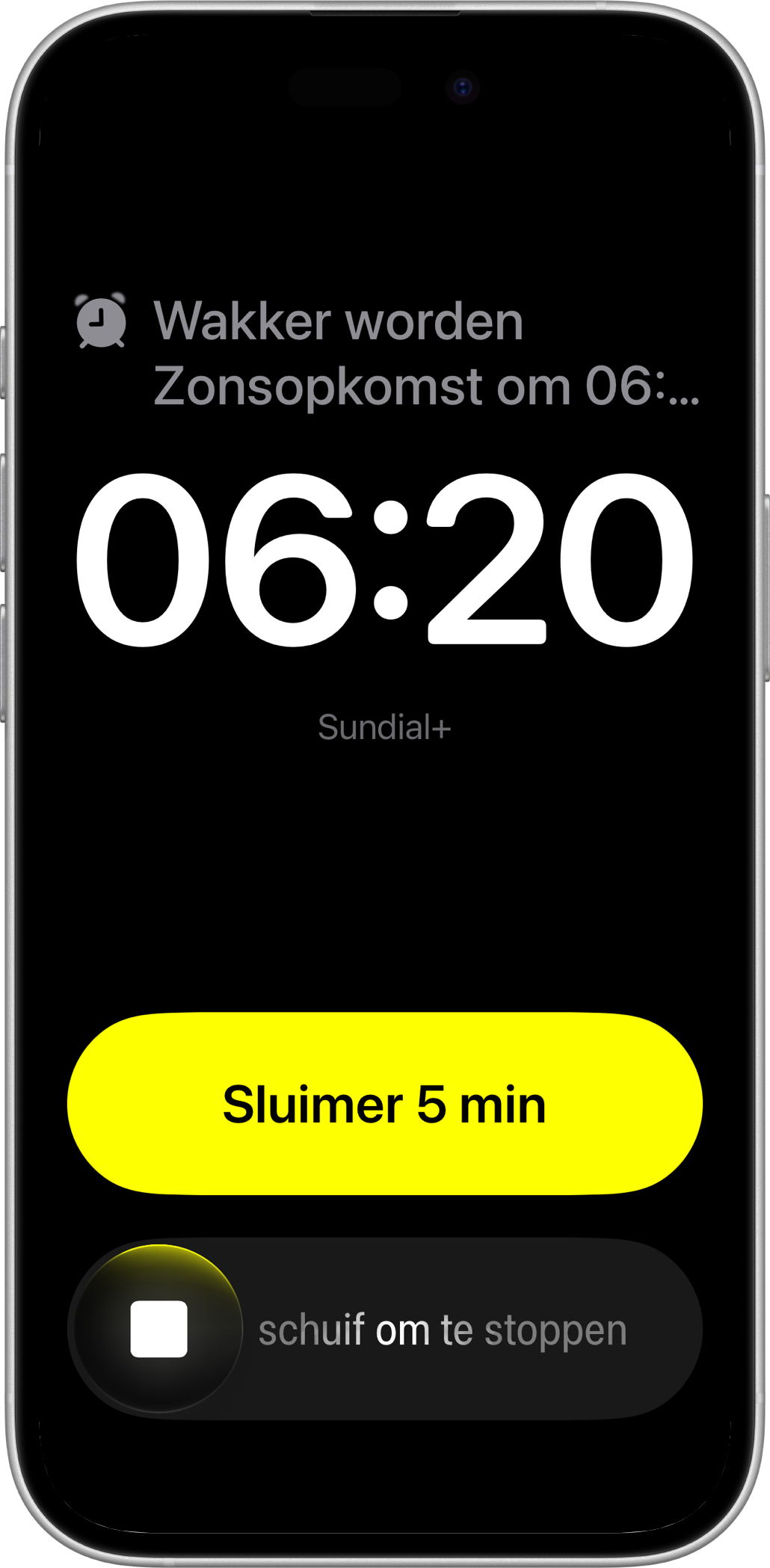 Sundial+-wekker op iPhone met sluimer- en stopbediening
