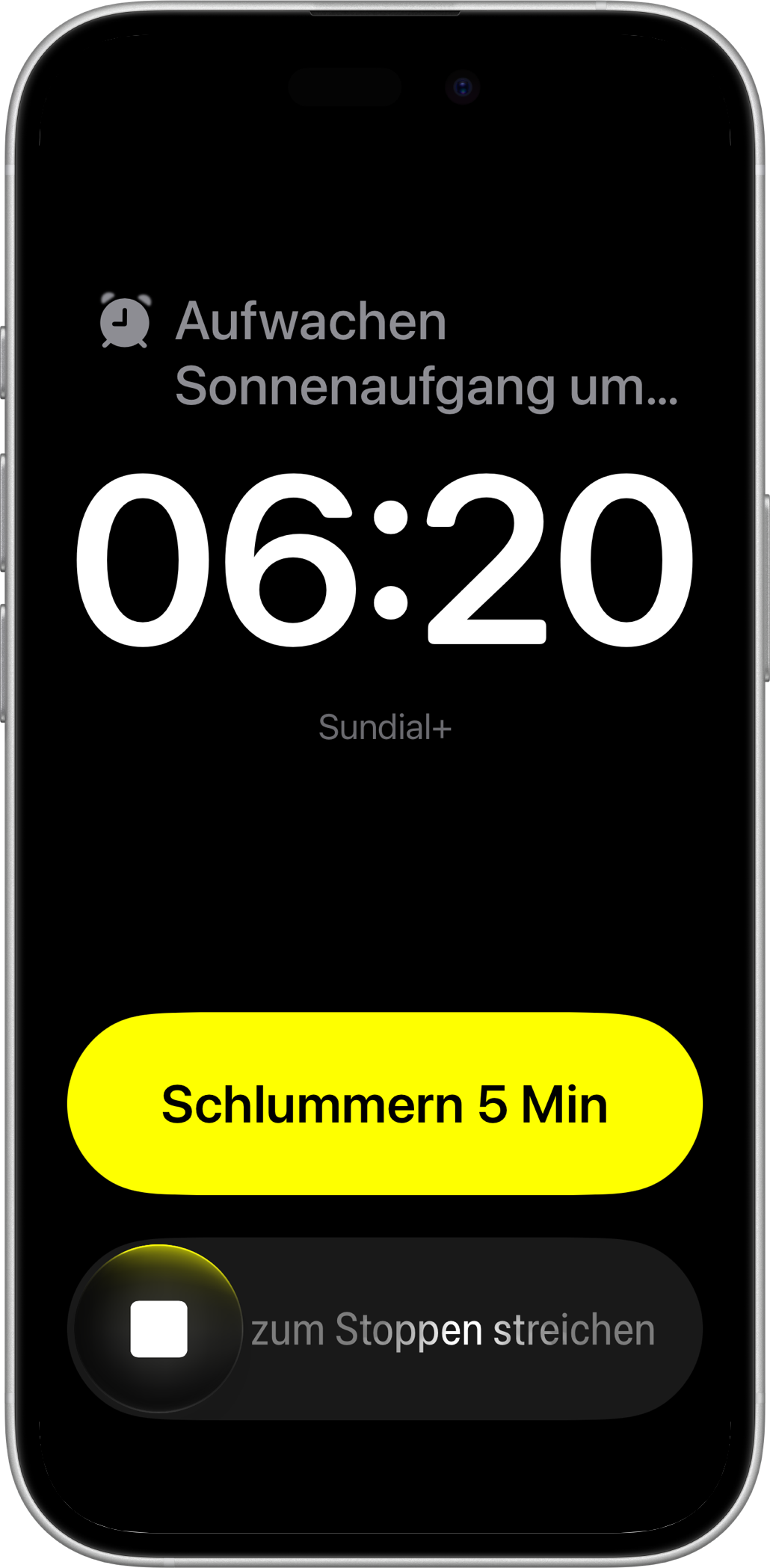 Sundial+-Wecker auf dem iPhone mit Schlummer- und Stoppsteuerung