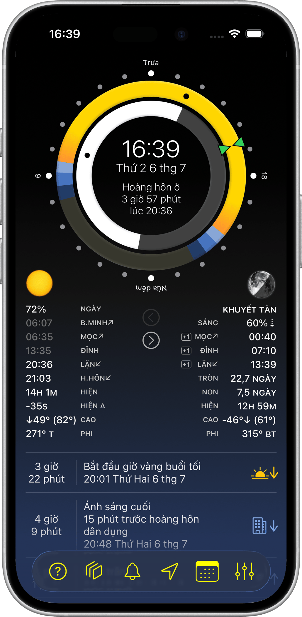 Màn hình chính Sundial+ trên iPhone