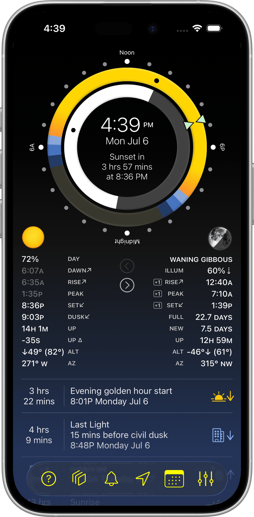 Sundial+ main screen on iPhone