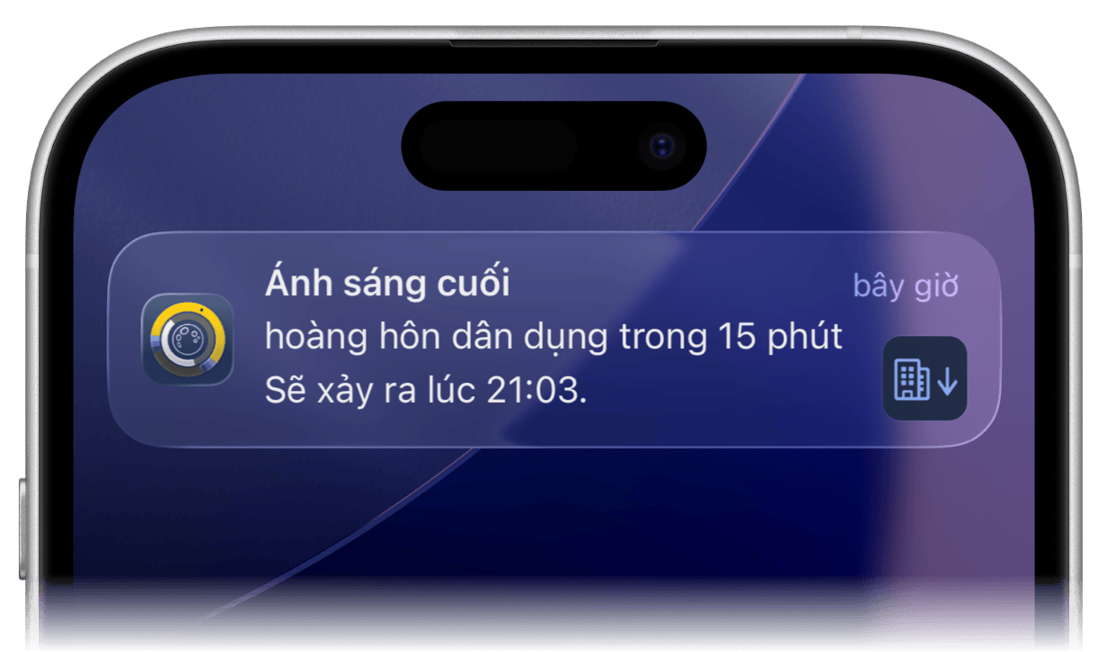 Thông báo Sundial+ về chạng vạng dân dụng trên iPhone