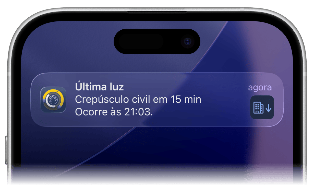 Notificação do Sundial+ para o crepúsculo civil no iPhone