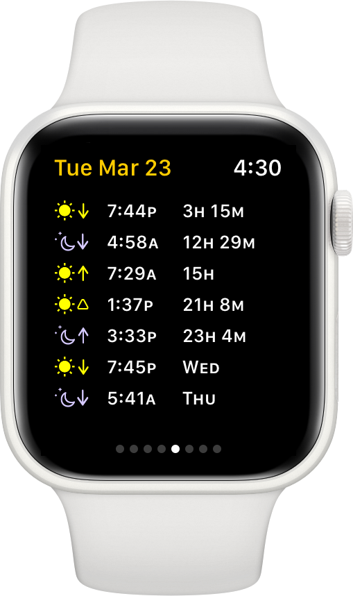 Sundial iPhone, iPad, and Apple Watch App Solar & Lunar Times and